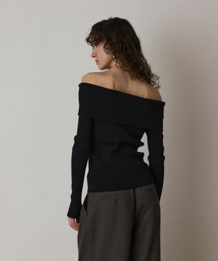 GRACE CONTINENTAL オフショルリブニットトップ ブラック