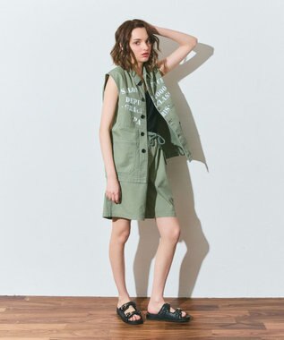 GRACE CONTINENTAL ヘリンボーンツイルハーフパンツ カーキ