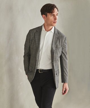 GOTAIRIKU 新柄【吸水速乾/ウォッシャブル】ノルマンディーリネン カーディガンジャケット＿グレンチェック柄 ブラック系4