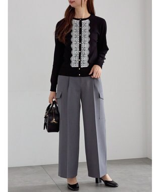 Te chichi フロントレースクルーネックカーディガン ブラック