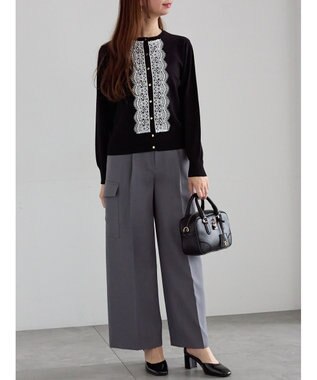 Te chichi フロントレースクルーネックカーディガン ブラック