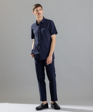 JOSEPH HOMME コンパクトサッカージャージー　レギュラーカラー半袖シャツ ネイビー系