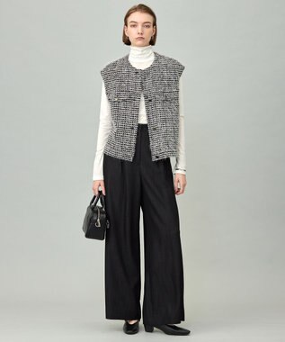 ICB L 【洗える】 ドレープスラブデニム ワイドパンツ ブラック系