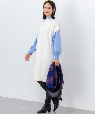 組曲 S 【加藤ローサさん着用 / 前後着用可】コットンタッチシャーティング刺繍入り ブラウス ブルー系