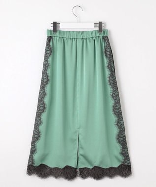 自由区 【洗える】サテンレース スカート フロスティグリーン×バーント