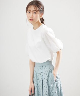 組曲 L 【WEB限定】チュールポンチドッキング Tシャツ アイボリー系