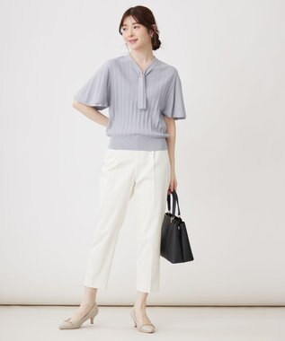 ANY SIS 【UVケア】ボウタイフレアスリーブ ニット ライトブルー