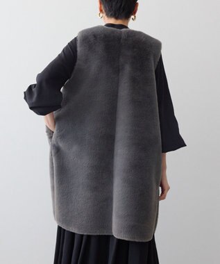AMERICAN HOLIC 丈違いフェイクファーベスト Charcoal Gray