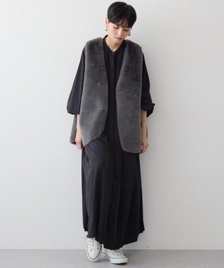 AMERICAN HOLIC 丈違いフェイクファーベスト Charcoal Gray