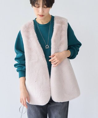 AMERICAN HOLIC 丈違いフェイクファーベスト Gray Beige