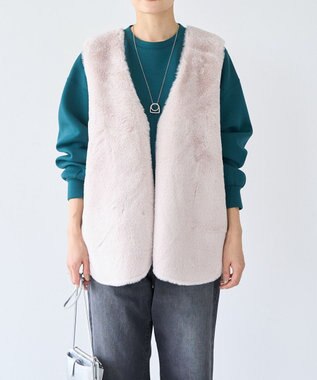 AMERICAN HOLIC 丈違いフェイクファーベスト Gray Beige