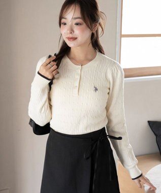 WEGO 【WEB限定/25年秋冬新作】別注USPOLOヘンリーネックニットPO ホワイトアイボリー