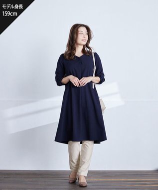 Tiaclasse 【洗える】バックギャザーハートネックAラインワンピース ネイビー