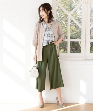 Tiaclasse L 【洗える】シルエットの変化を楽しめる麻調ドロストジャケット グレージュ