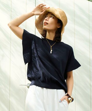 UNFILO UVモイストフレアースリーブニット ネイビー