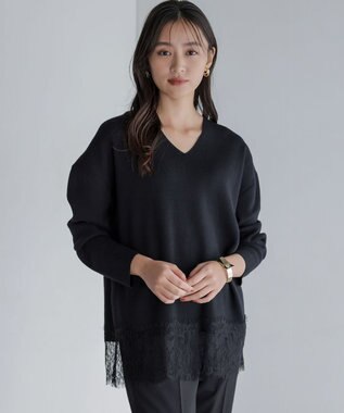 組曲 S レースモチーフニットプルオーバー ブラック系