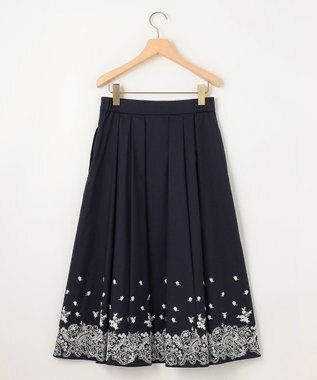 組曲 レースパネルプリント タックフレアスカート ネイビー系
