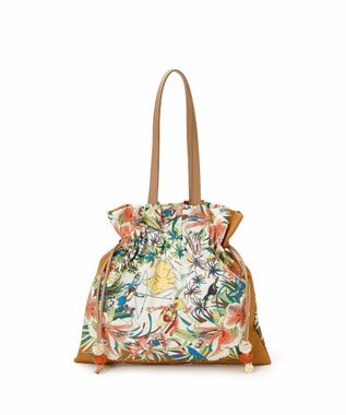 TOPKAPI 【TREASURE TOPKAPI】マイルドサテン スカーフ柄 巾着 トート バッグ キャメル