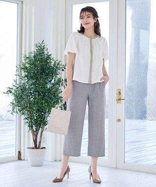 Tiaclasse 【新色追加・洗える】フロントタック配色ブラウス オフ×ミント