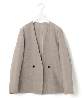 ICB 【日本製・洗える】ペイズリーレノクロス ノーカラージャケット クリームブラウン系