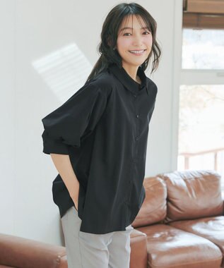 Tiaclasse 綿混ローン袖バルーンブラウス ブラック