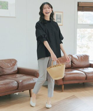 Tiaclasse 綿混ローン袖バルーンブラウス ブラック