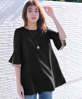 Tiaclasse 【新色追加】シフォンフレア袖チュニックブラウス ブラック