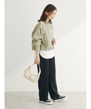 Green Parks ショート丈ワイドシャツ Olive