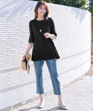 Tiaclasse 【新色追加】シフォンフレア袖チュニックブラウス ブラック