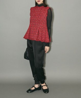 Green Parks ツイードペプラムベスト Red