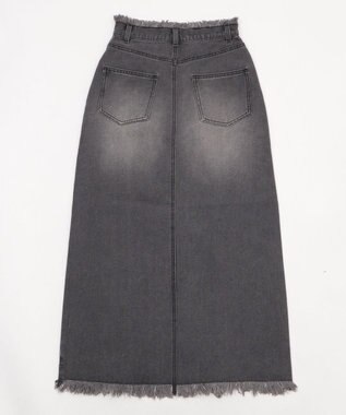 WEGO フリンジロングスリットデニムスカート デニムブラックソノタ