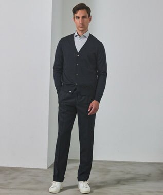 GOTAIRIKU 体温調整に【洗える/チクチクしにくい/ピリングしにくい】イタリア糸 ハイゲージ カーディガン_WOOL100% グレー系