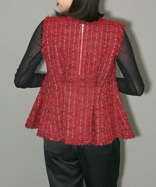 Green Parks ツイードペプラムベスト Red