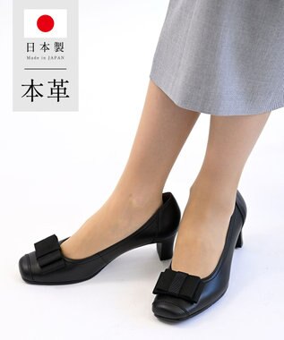Pointer 日本製 リボンラウンドトゥパンプス ブラック