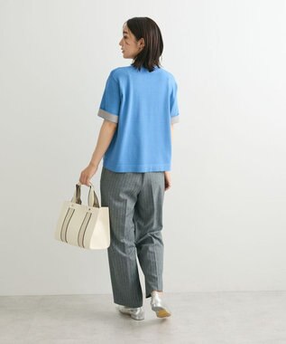 Green Parks 袖裏配色５分袖ニットプルオーバー Blue