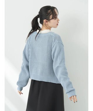 earth music&ecology 透かし柄ポケットカーディガン Sax