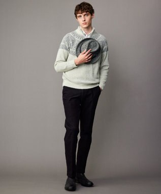 JOSEPH ABBOUD 【インポート素材/ふわふわ】ブークレー  ハイネック  ジップ プルオーバー ニット ライトグレー系