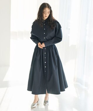 #Newans レイヤードデザインシャツワンピース ネイビー