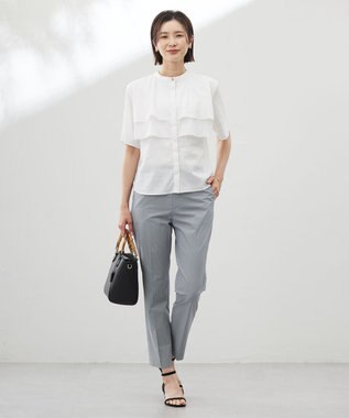 J.PRESS LADIES 【セットアップ対応・洗える・撥水】コットンFITTY テーパード パンツ ネイビーピンヘッド系