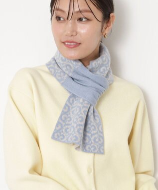 MOONBAT mila schon (ミラ・ショーン) カシミヤ100％ ジャガードプチマフラー リバーシブル サックスブルー