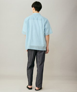 UNFILO MENS イージーケア エアリーシアーシャツ 半袖 サックスチェック