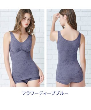 BRADELIS New York 【Yukine inc. 】ゆきねえ365綿混モアらくフルカップブラキャミ23 補正下着 締め付けすぎない快適シェイパー フラワーディープブルー