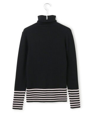 23区 L 【見上愛さん着用/VERY掲載/洗える】ウーステッドウール リブタートル ボーダー ニット ブラック×ベージュ