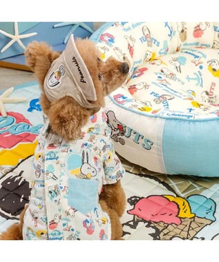 PET PARADISE スヌーピー リネン帽子  《アイス柄》 ４Ｓ～３Ｓ / ＳＳ～Ｓ 小型犬 ベージュ