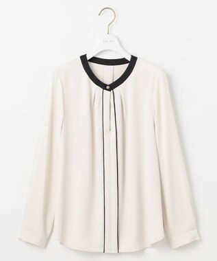 ANY SIS S 【洗える】フロントタック ブラウス アイボリー×ブラック