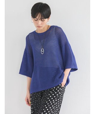 AMERICAN HOLIC 透かし編み半袖ニットプルオーバー Blue