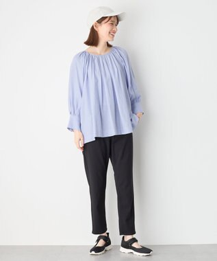 ANY 【手洗い可能】ヨーロピアンリネンギャザーブラウス ライトブルー