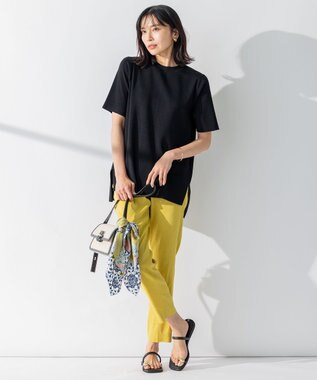 23区 【洗える】リネンレーヨンストレッチ テーパード パンツ イエロー系