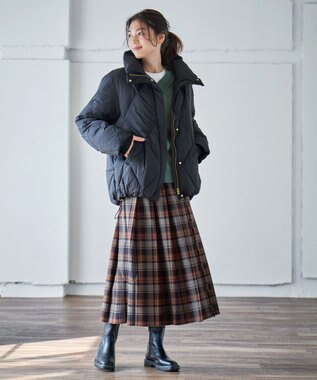 ANY L 【手洗い/ウエストゴム】チェック柄フリンジプリーツスカート グレー