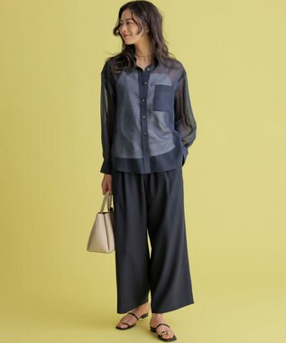 組曲 エアリーボイルシアー シャツ ネイビー系